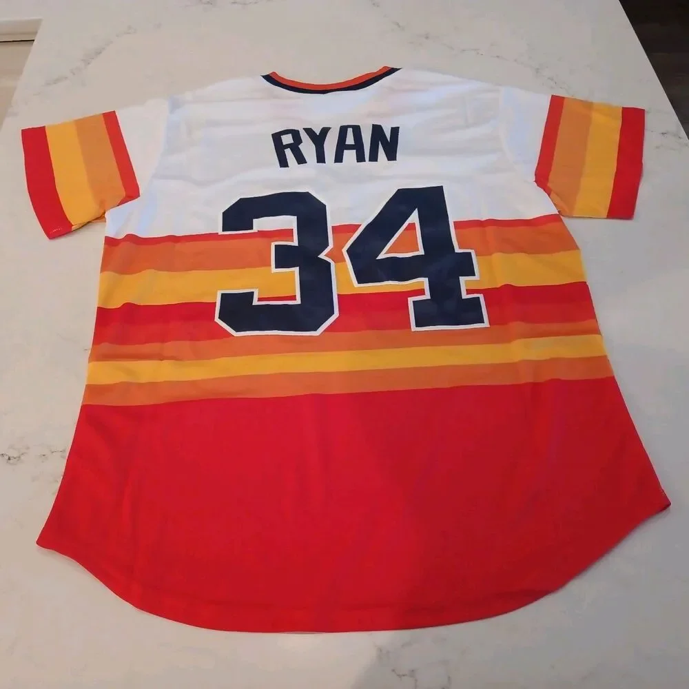New! Nolan Ryan Houston Astros Orange Rainbow Baseball Jersey Adult Men's Medium